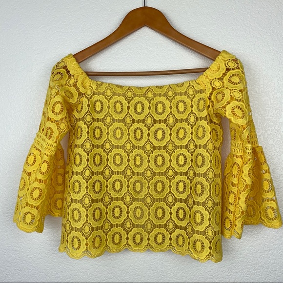Lulu’s Yellow Crochet Lace Off Shoulder Blouse Top - Picture 5 of 16